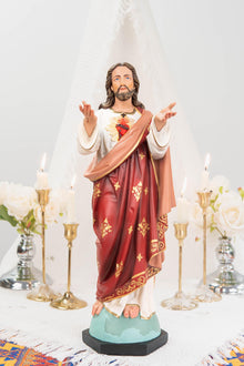 Hand-Painted Sacred Heart of Jesus Statue 15.8" - Catholic Jesus Figurine, Christ Statue for Home, Religious Gift, Christian Prayer Decor