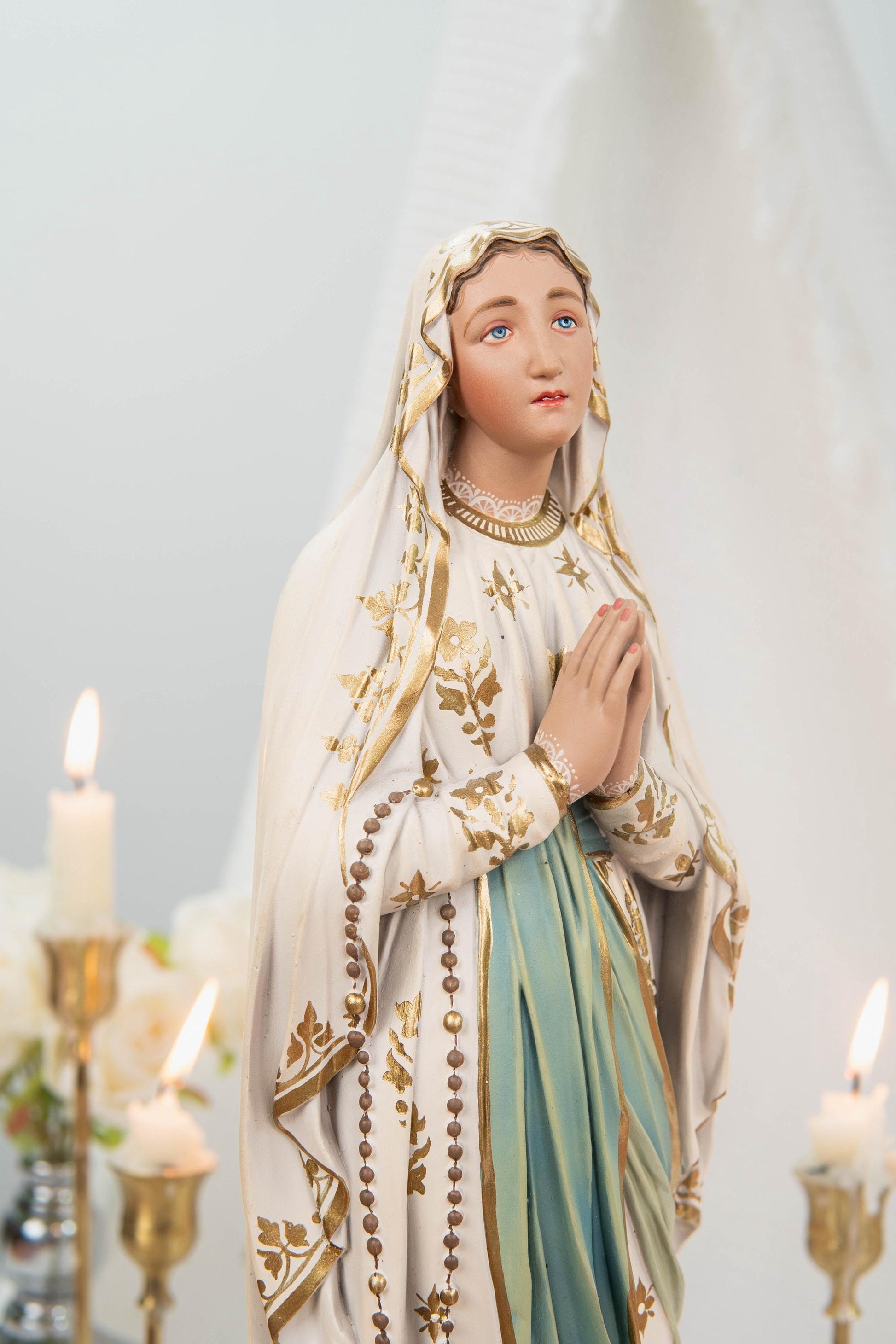Premium Our Lady of Lourdes Statue 15.8" - Virgin Mary Figurine, Catholic Home Altar Decor, Hand Painted Catholic Gift, Motherday Gift
