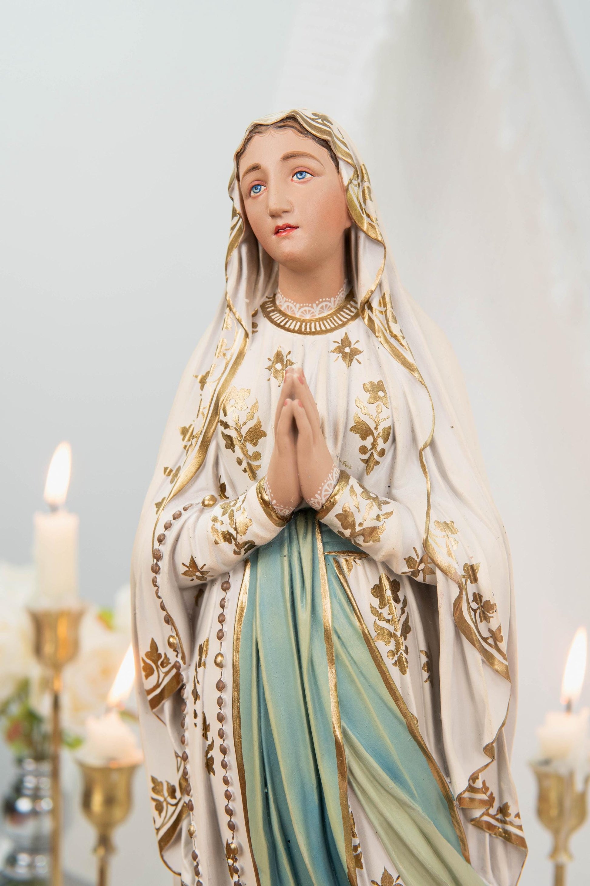 Premium Our Lady of Lourdes Statue 15.8" - Virgin Mary Figurine, Catholic Home Altar Decor, Hand Painted Catholic Gift, Motherday Gift