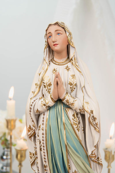 Premium Our Lady of Lourdes Statue 15.8" - Virgin Mary Figurine, Catholic Home Altar Decor, Hand Painted Catholic Gift, Motherday Gift