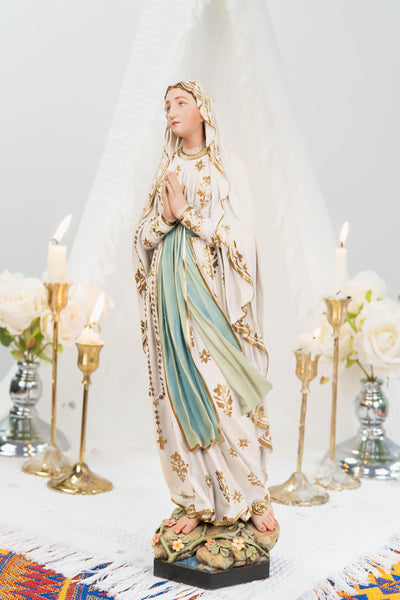 Premium Our Lady of Lourdes Statue 15.8" - Virgin Mary Figurine, Catholic Home Altar Decor, Hand Painted Catholic Gift, Motherday Gift