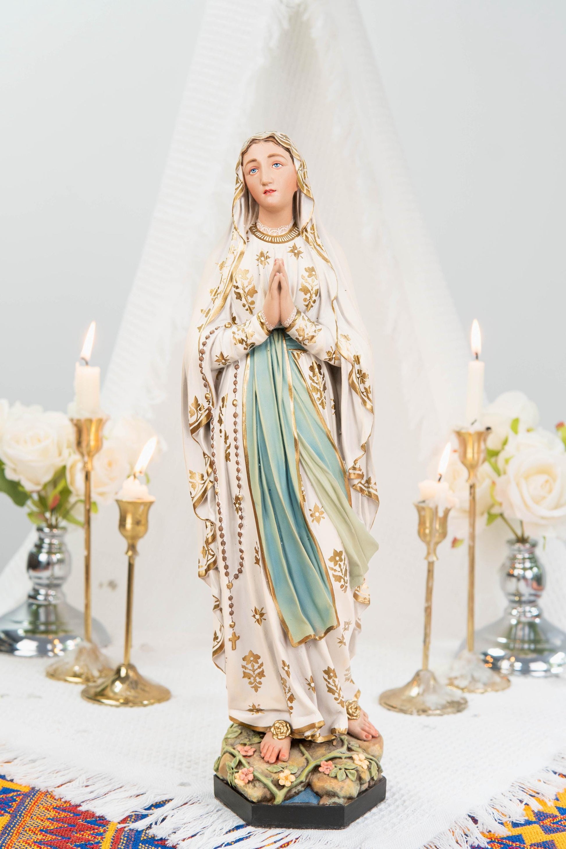Premium Our Lady of Lourdes Statue 15.8" - Virgin Mary Figurine, Catholic Home Altar Decor, Hand Painted Catholic Gift, Motherday Gift