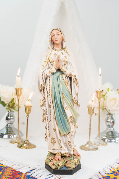Premium Our Lady of Lourdes Statue 15.8" - Virgin Mary Figurine, Catholic Home Altar Decor, Hand Painted Catholic Gift, Motherday Gift