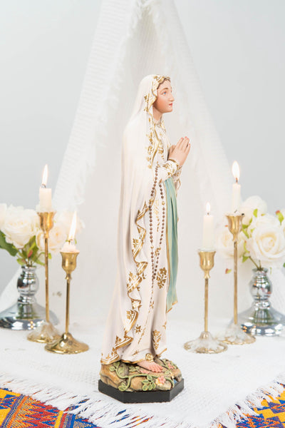 Premium Our Lady of Lourdes Statue 15.8" - Virgin Mary Figurine, Catholic Home Altar Decor, Hand Painted Catholic Gift, Motherday Gift