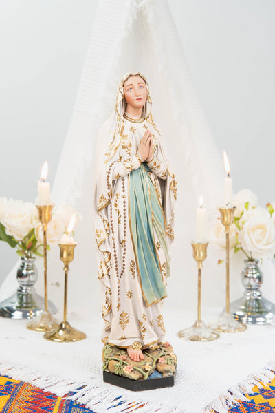 Premium Our Lady of Lourdes Statue 15.8" - Virgin Mary Figurine, Catholic Home Altar Decor, Hand Painted Catholic Gift, Motherday Gift