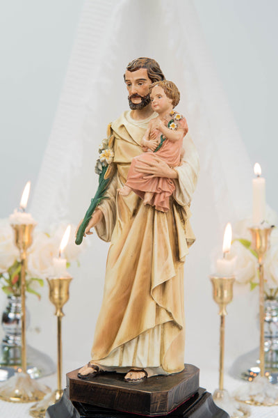 Hand-Painted Saint Joseph Holding Baby Jesus Statue - Religious Decor, Catholic Statues, Catholic Gift for Women & Men, Catholic Home Decor