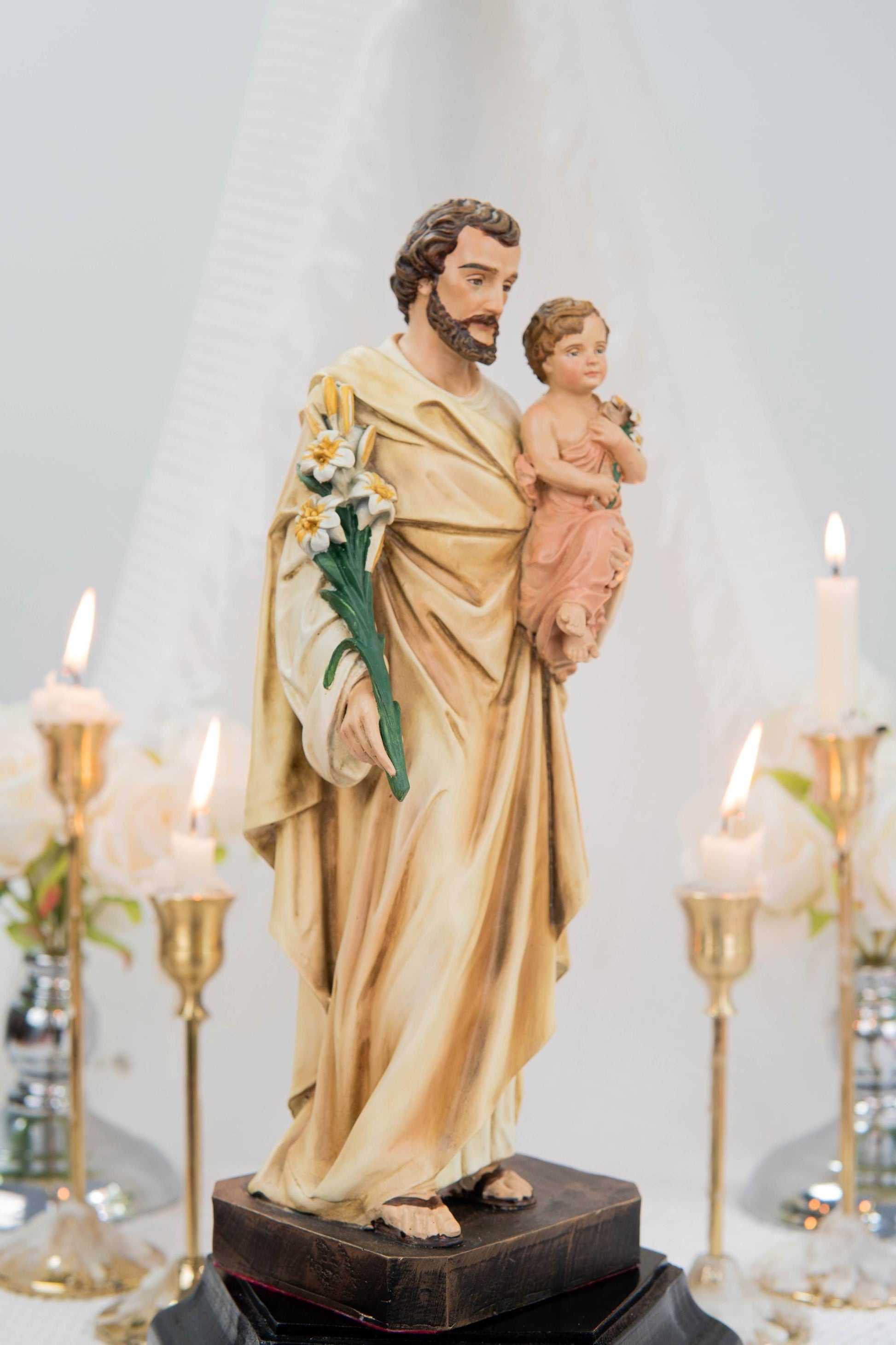 Hand-Painted Saint Joseph Holding Baby Jesus Statue - Religious Decor, Catholic Statues, Catholic Gift for Women & Men, Catholic Home Decor