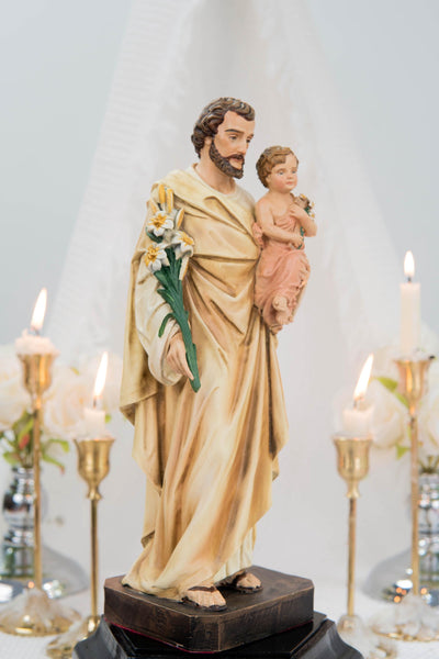 Hand-Painted Saint Joseph Holding Baby Jesus Statue - Religious Decor, Catholic Statues, Catholic Gift for Women & Men, Catholic Home Decor