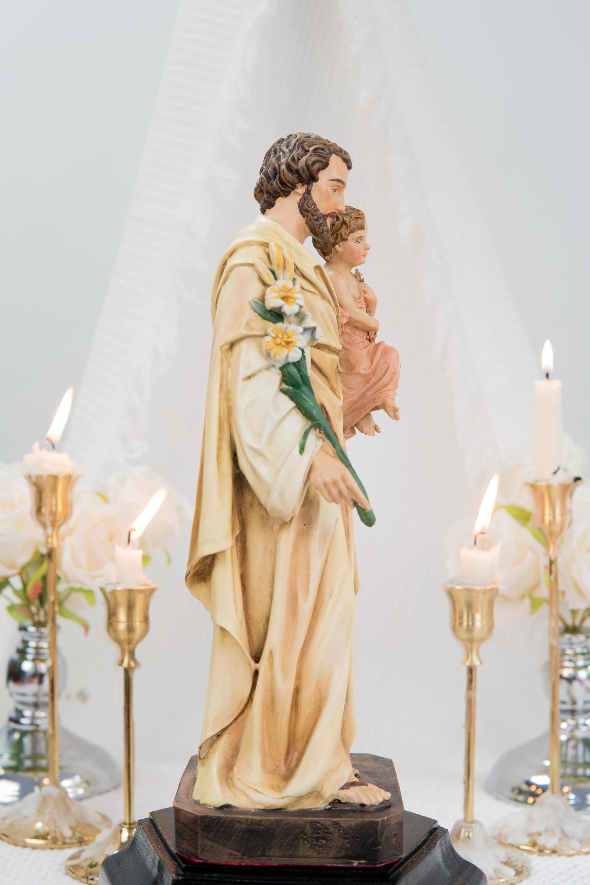 Hand-Painted Saint Joseph Holding Baby Jesus Statue - Religious Decor, Catholic Statues, Catholic Gift for Women & Men, Catholic Home Decor