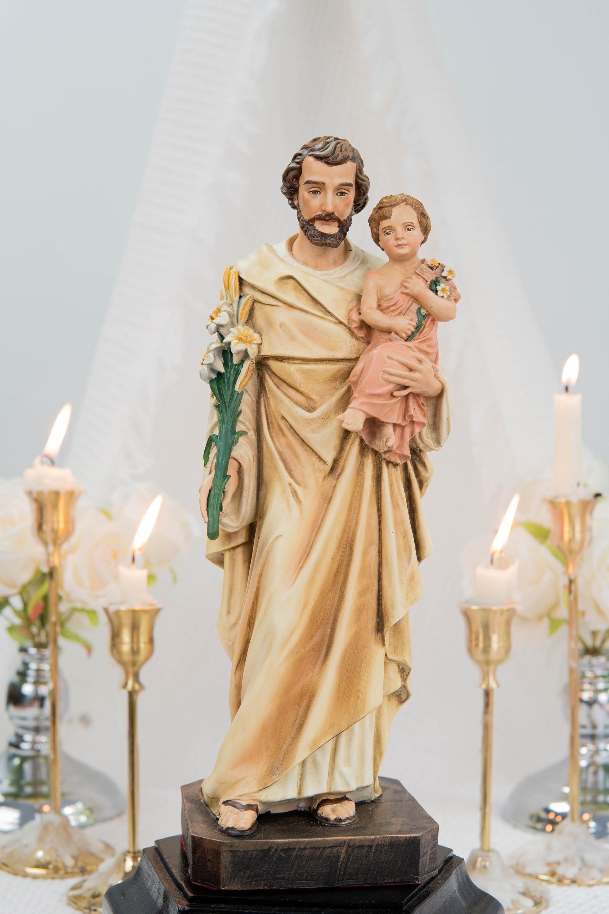 Hand-Painted Saint Joseph Holding Baby Jesus Statue - Religious Decor, Catholic Statues, Catholic Gift for Women & Men, Catholic Home Decor
