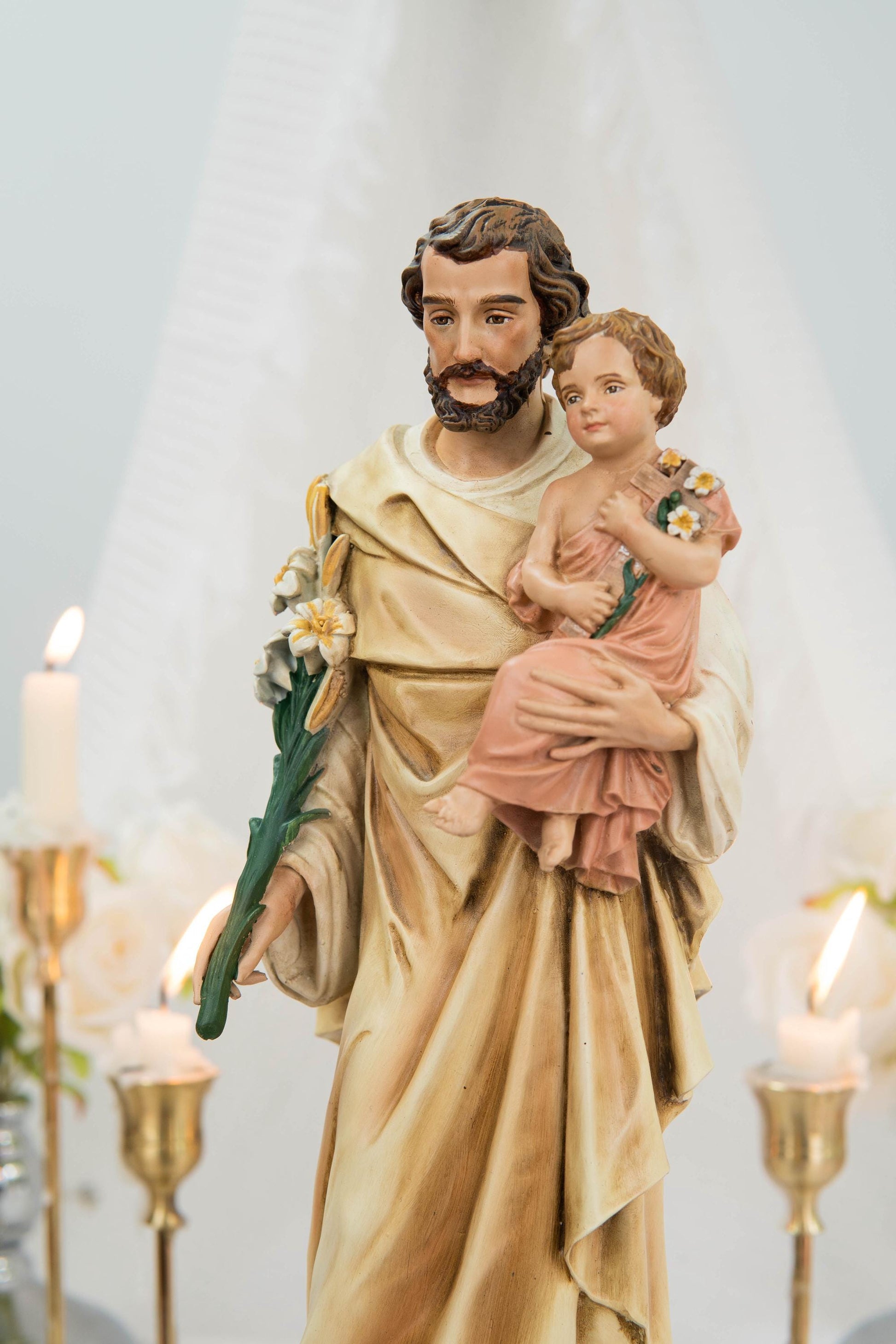 Hand-Painted Saint Joseph Holding Baby Jesus Statue - Religious Decor, Catholic Statues, Catholic Gift for Women & Men, Catholic Home Decor