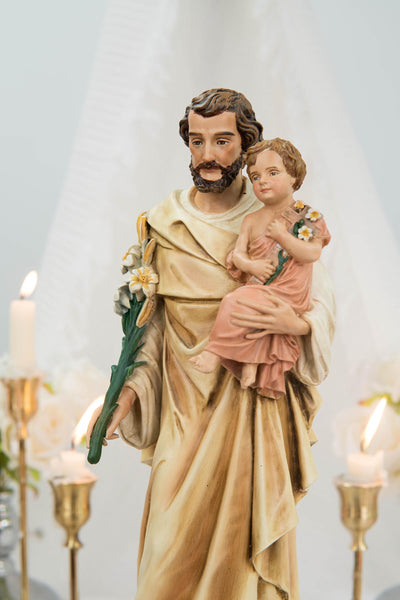 Hand-Painted Saint Joseph Holding Baby Jesus Statue - Religious Decor, Catholic Statues, Catholic Gift for Women & Men, Catholic Home Decor