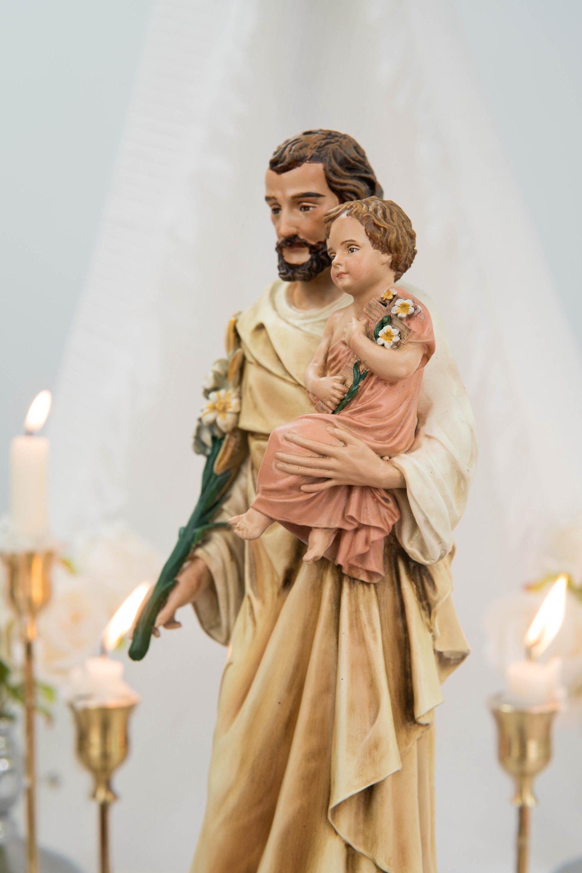Hand-Painted Saint Joseph Holding Baby Jesus Statue - Religious Decor, Catholic Statues, Catholic Gift for Women & Men, Catholic Home Decor