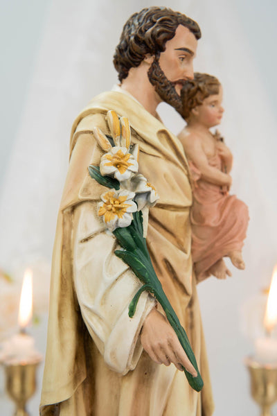 Hand-Painted Saint Joseph Holding Baby Jesus Statue - Religious Decor, Catholic Statues, Catholic Gift for Women & Men, Catholic Home Decor