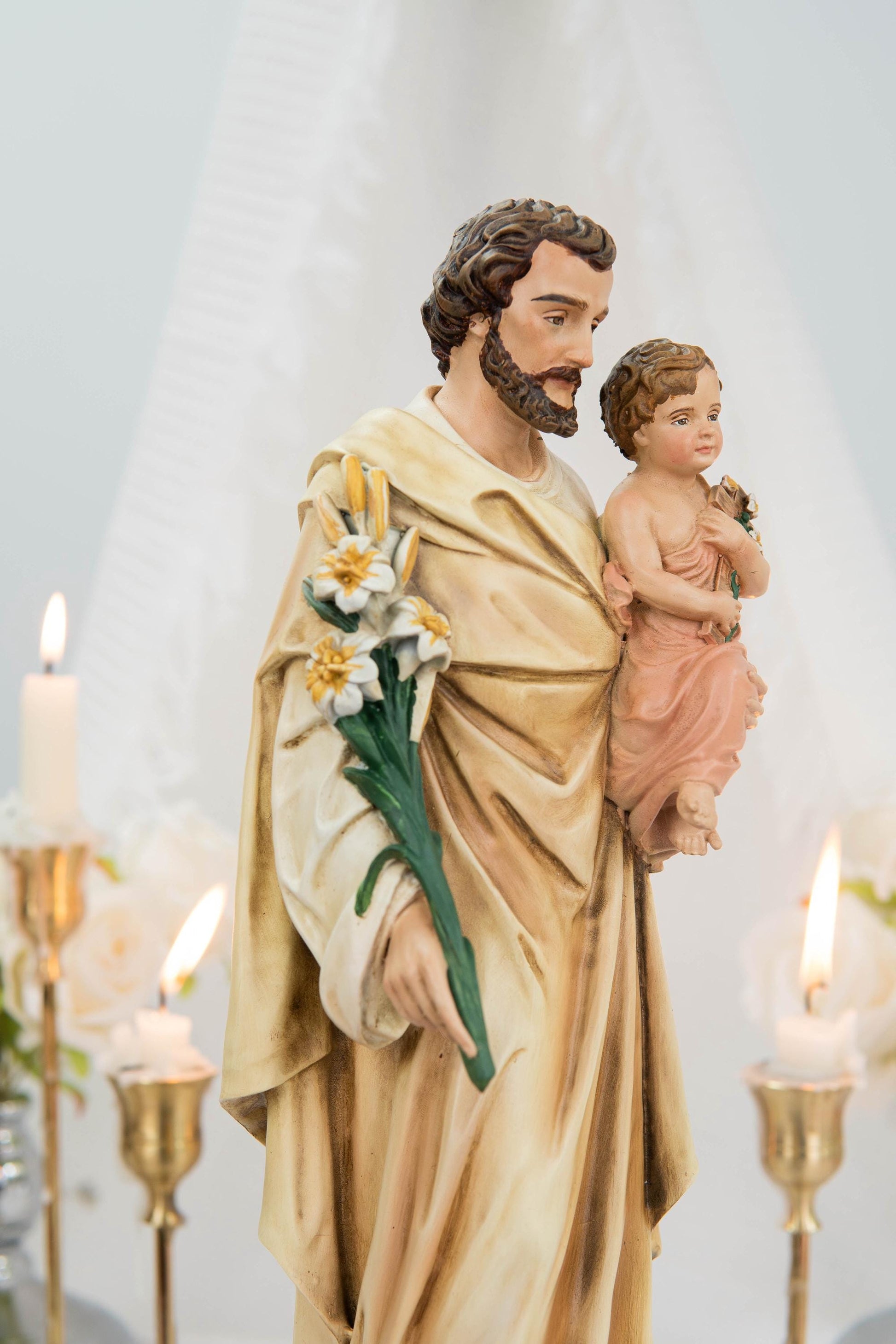 Hand-Painted Saint Joseph Holding Baby Jesus Statue - Religious Decor, Catholic Statues, Catholic Gift for Women & Men, Catholic Home Decor
