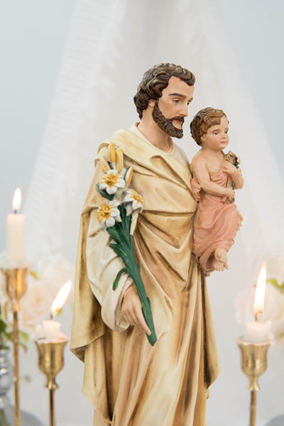 Hand-Painted Saint Joseph Holding Baby Jesus Statue - Religious Decor, Catholic Statues, Catholic Gift for Women & Men, Catholic Home Decor