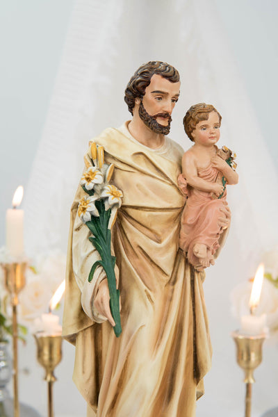 Hand-Painted Saint Joseph Holding Baby Jesus Statue - Religious Decor, Catholic Statues, Catholic Gift for Women & Men, Catholic Home Decor