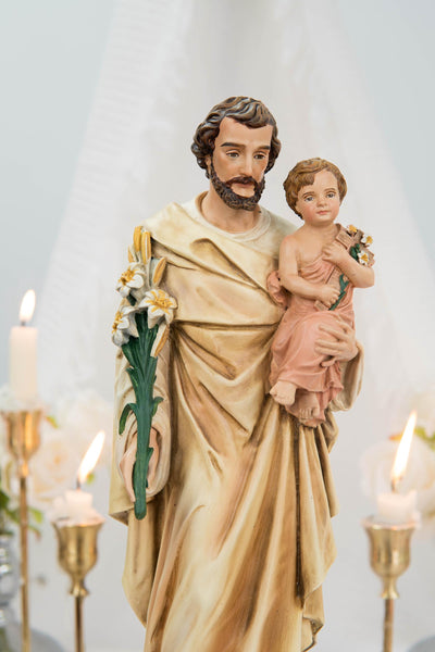 Hand-Painted Saint Joseph Holding Baby Jesus Statue - Religious Decor, Catholic Statues, Catholic Gift for Women & Men, Catholic Home Decor