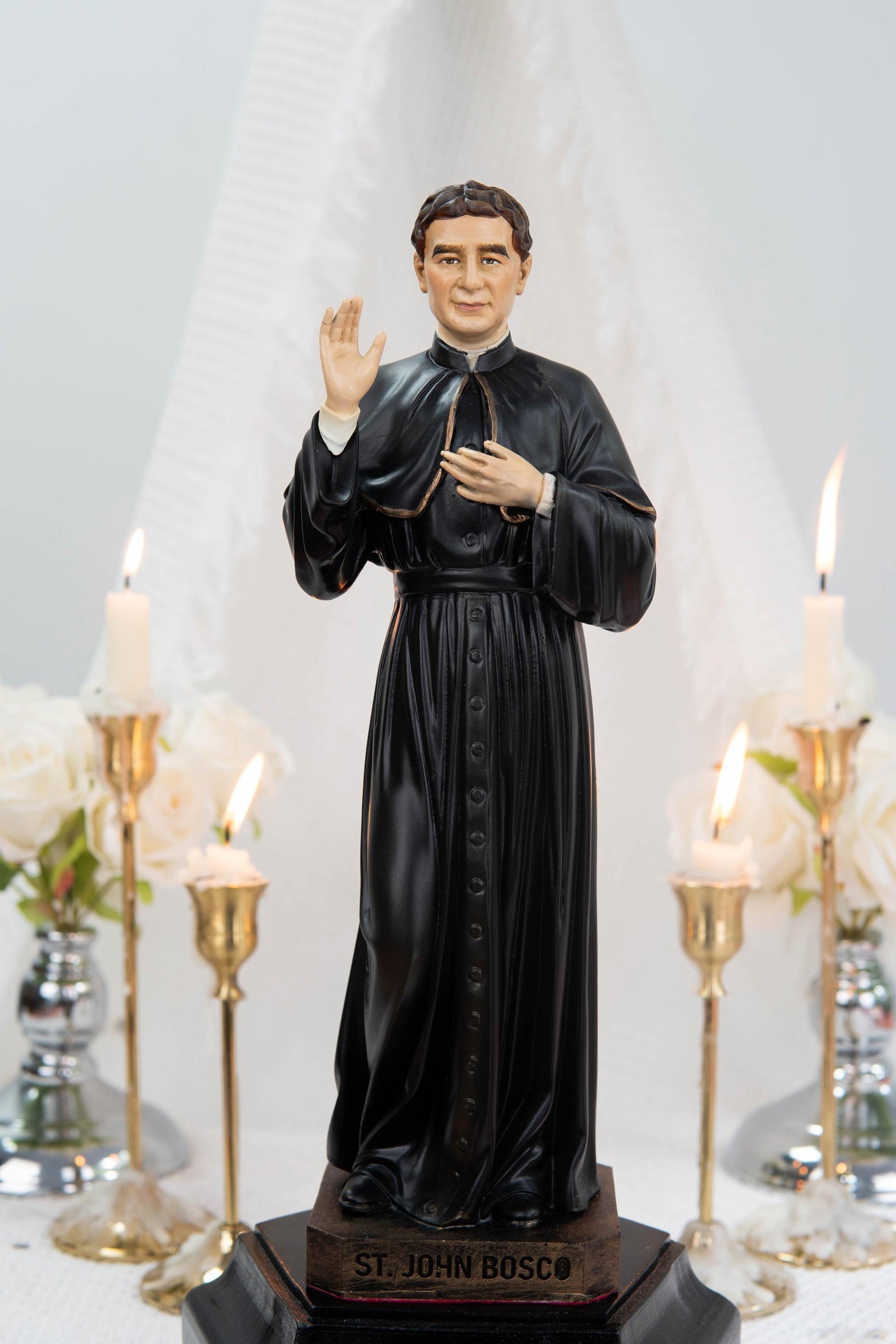 Hand-Painted Saint John Bosco Statue 11.8" – Catholic Saint for Home Altar, Religious Gift, Catholic Statue for Home Decor, St. John Bosco