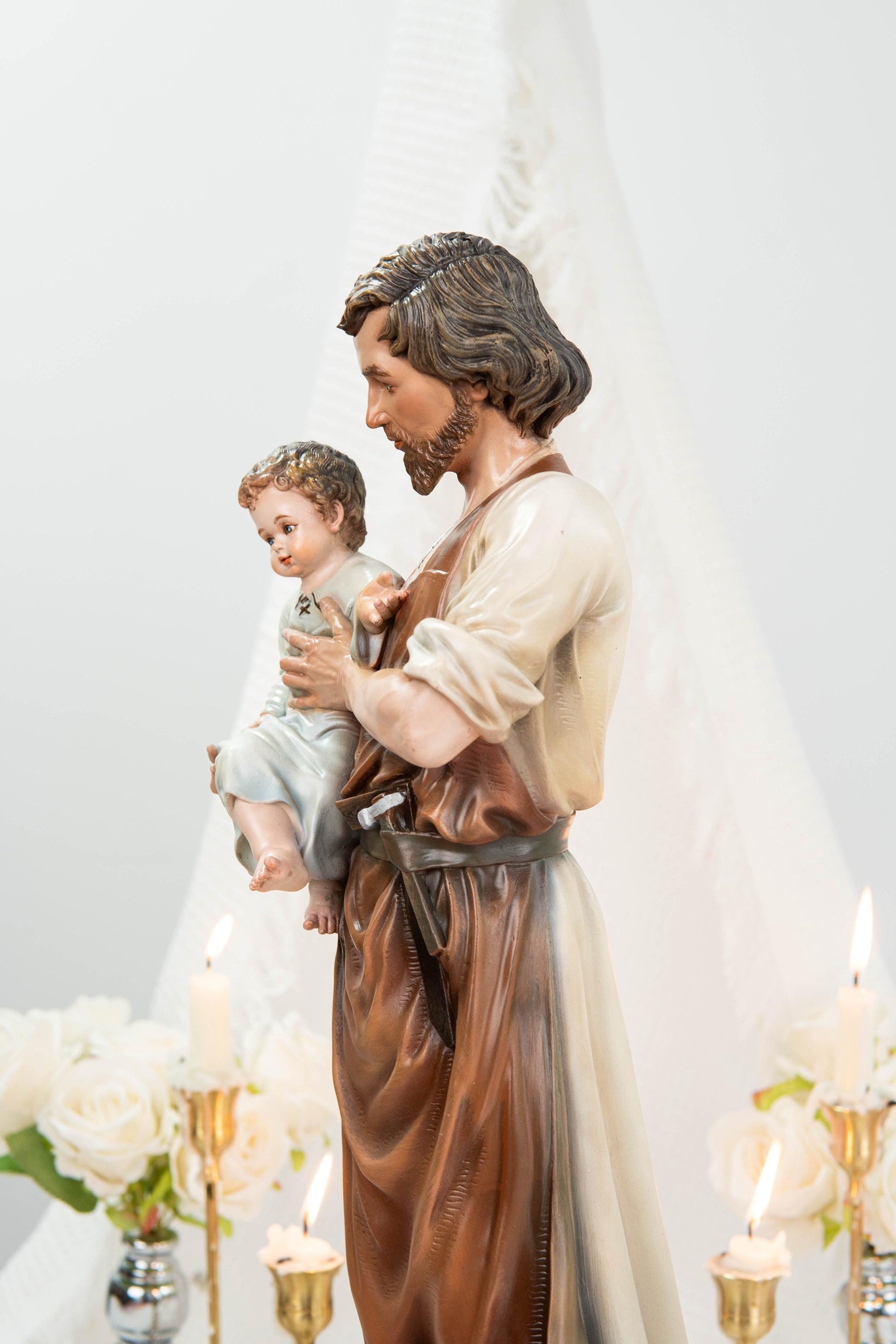 Hand-Painted Saint Joseph with Child Jesus Statue 20.8" - Catholic Figurine, Patron Saint of Families, Christian Home Decor, Religious Gift