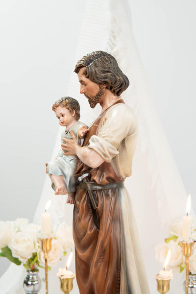 Hand-Painted Saint Joseph with Child Jesus Statue 20.8" - Catholic Figurine, Patron Saint of Families, Christian Home Decor, Religious Gift