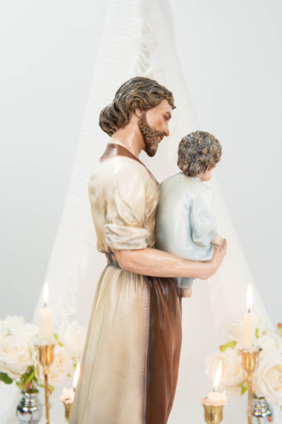 Hand-Painted Saint Joseph with Child Jesus Statue 20.8" - Catholic Figurine, Patron Saint of Families, Christian Home Decor, Religious Gift