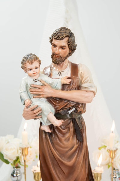 Hand-Painted Saint Joseph with Child Jesus Statue 20.8" - Catholic Figurine, Patron Saint of Families, Christian Home Decor, Religious Gift