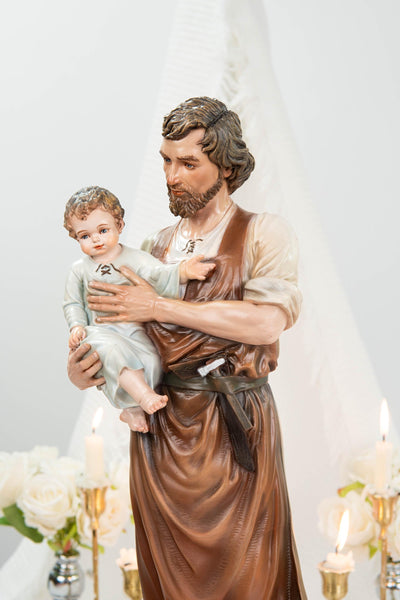 Hand-Painted Saint Joseph with Child Jesus Statue 20.8" - Catholic Figurine, Patron Saint of Families, Christian Home Decor, Religious Gift