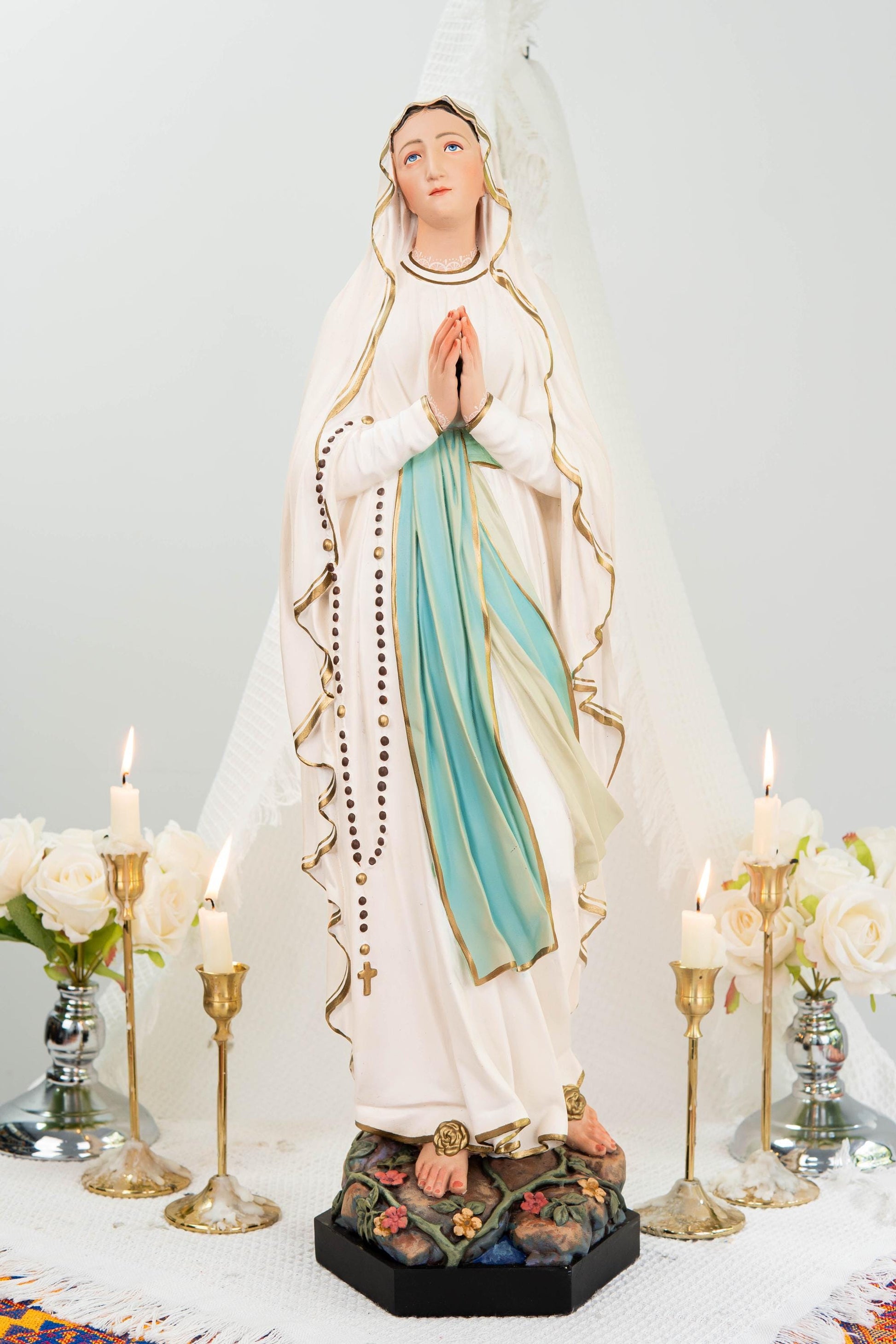 Premium Our Lady of Lourdes Statue 25.6" - Catholic Virgin Mary Figurine, Christian Prayer Gift, Home Altar Statue, Catholic Gift