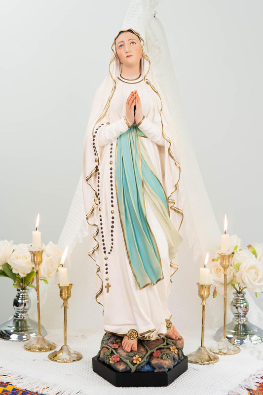 Premium Our Lady of Lourdes Statue 25.6" - Catholic Virgin Mary Figurine, Christian Prayer Gift, Home Altar Statue, Catholic Gift