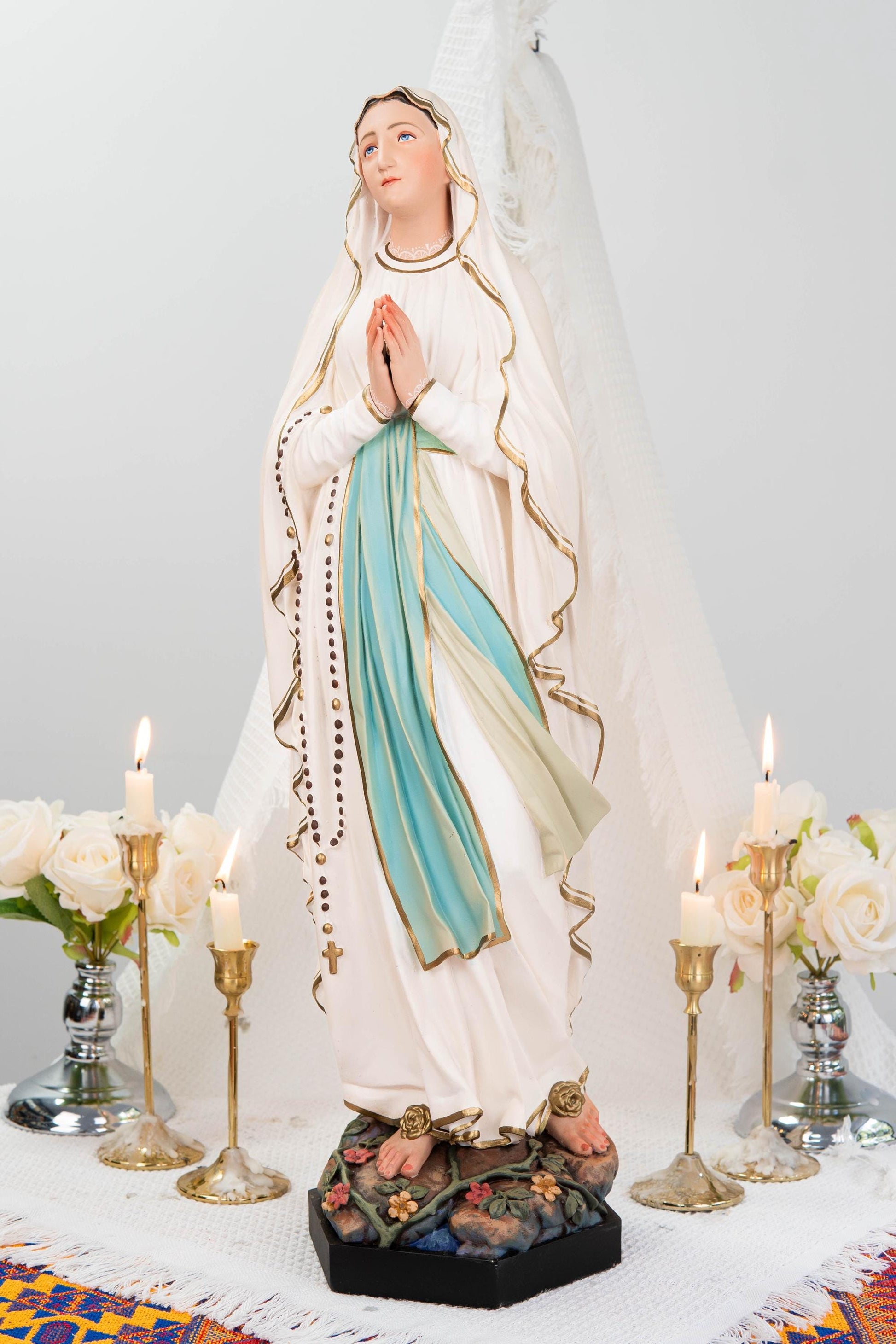 Premium Our Lady of Lourdes Statue 25.6" - Catholic Virgin Mary Figurine, Christian Prayer Gift, Home Altar Statue, Catholic Gift