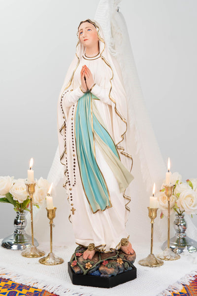 Premium Our Lady of Lourdes Statue 25.6" - Catholic Virgin Mary Figurine, Christian Prayer Gift, Home Altar Statue, Catholic Gift