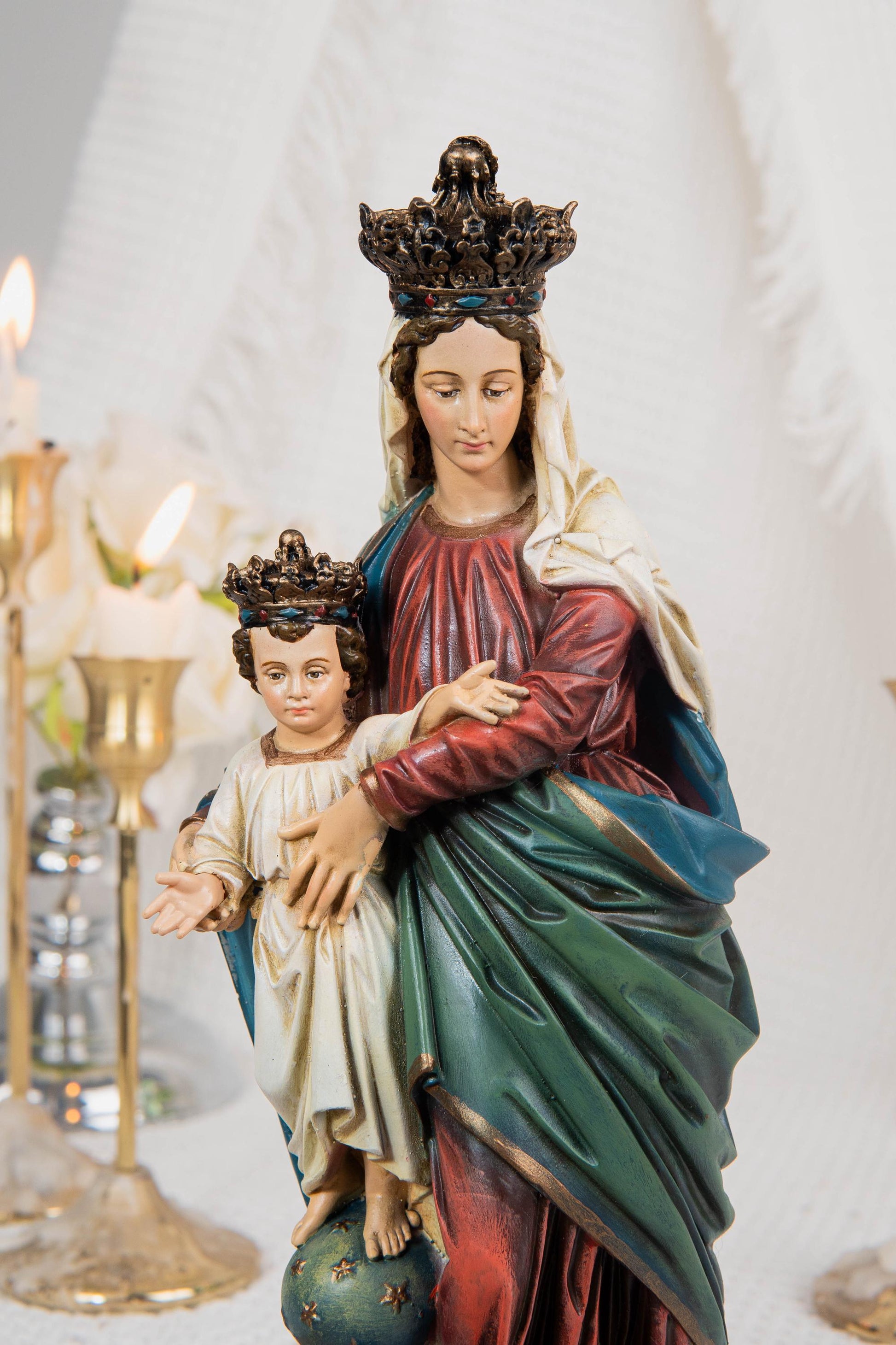 Hand-Painted Our Lady of Victory Statue 9.8" - Virgin Mary Catholic Statue, Mother Figurine, Christian Home Altar Decor, Religious Gift