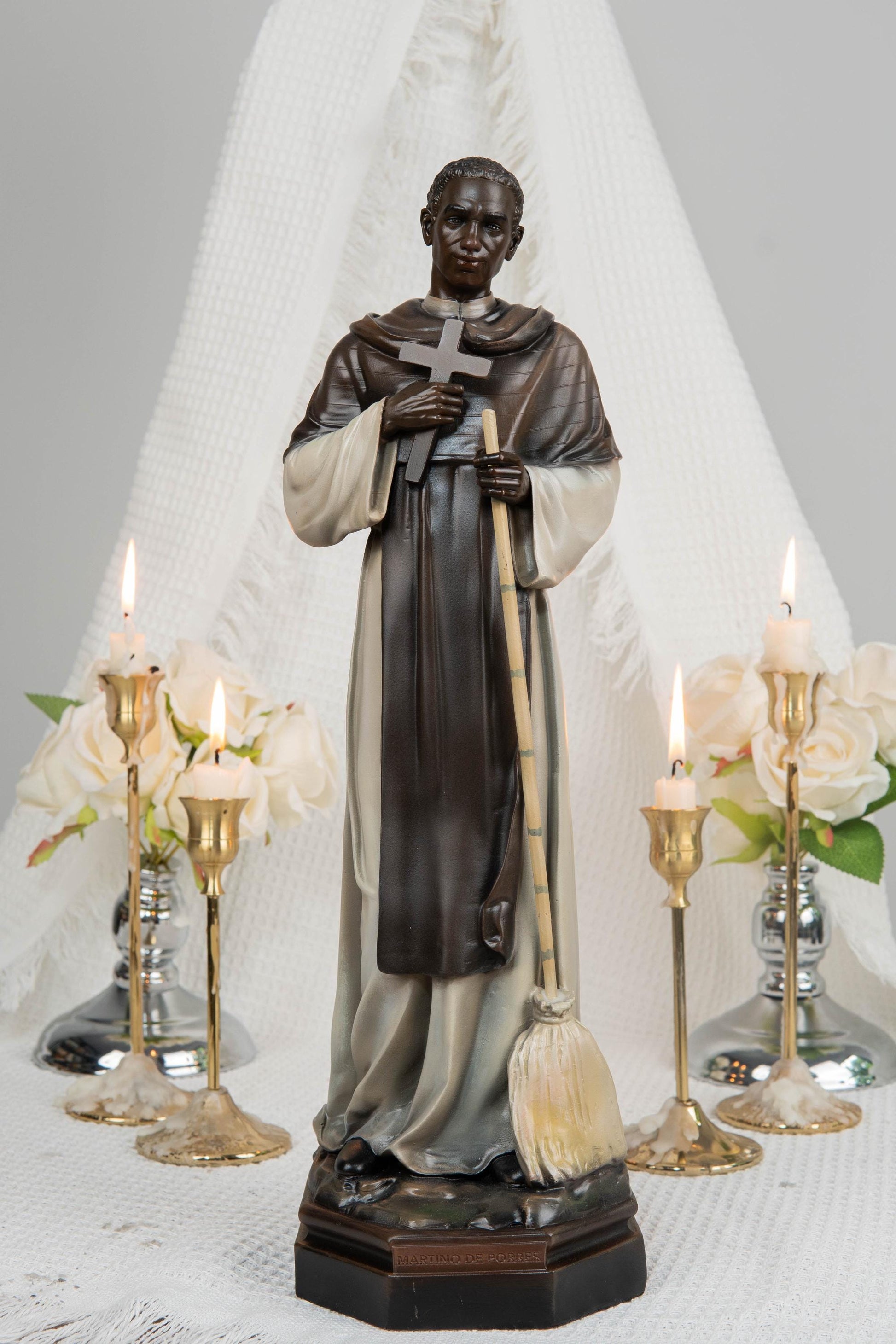 St. Martin de Porres Statue 15.8" -Catholic Religious Statue, Saint Martin Figurine, Catholic Home Decor, Patron Saint Gift, Christian Decor