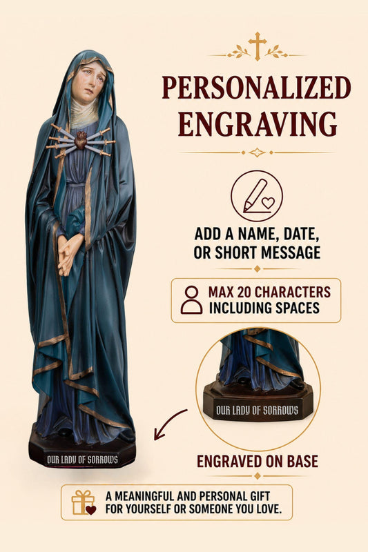 Personalized Engraving - Premium Hand Painted Our Lady of Sorrows Statue – Virgin Mary Seven Swords Figurine, Catholic Decor, Prayer Gift