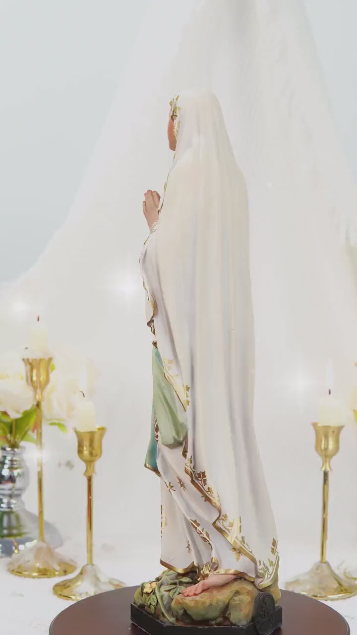 Premium Our Lady of Lourdes Statue 15.8" - Virgin Mary Figurine, Catholic Home Altar Decor, Hand Painted Catholic Gift, Motherday Gift