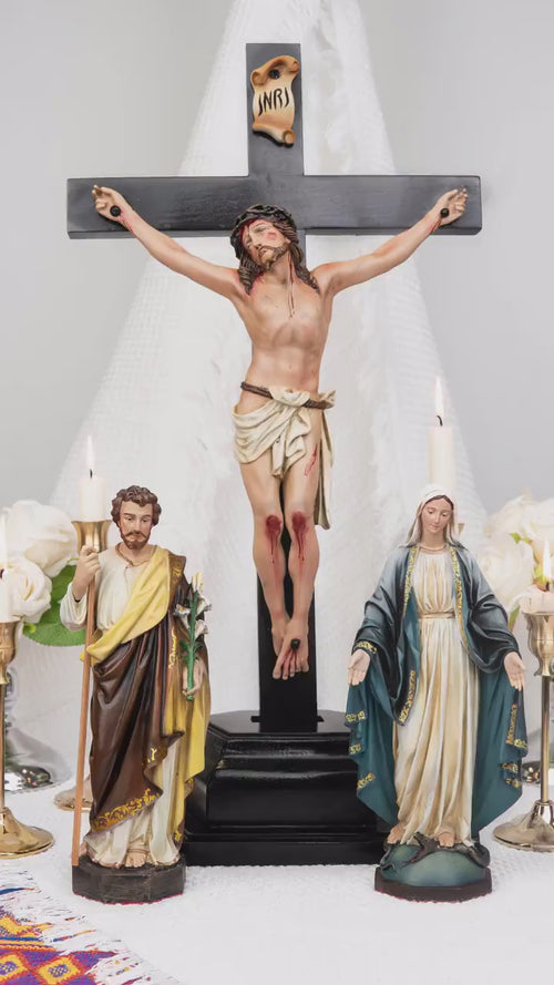 Catholic Home Altar Statue Set - Jesus Crucifix Cross with Saint Joseph and Virgin Mary, Home Altar Decor, Catholic Gift for Women,