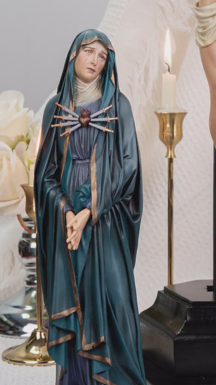 Catholic Calvary Statue Set - Jesus on the Cross with Our Lady of Sorrows and Saint John, Hand-Painted Religious Gift, Catholic Decor