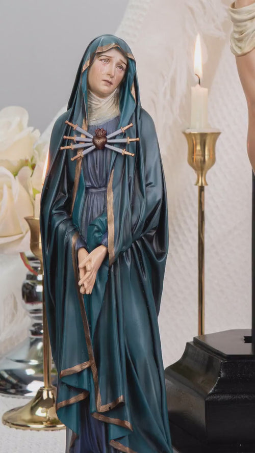 Catholic Calvary Statue Set - Jesus on the Cross with Our Lady of Sorrows and Saint John, Hand-Painted Religious Gift, Catholic Decor
