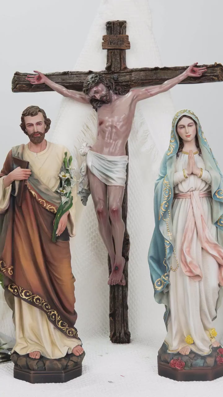 Holy Family Prayer Statue Set -Jesus Crucifix, Saint Joseph, Virgin Mary, Catholic Home Altar Decor Gift, Christian Prayer Room Decor