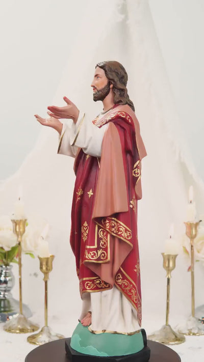 Hand-Painted Sacred Heart of Jesus Statue 15.8" - Catholic Jesus Figurine, Christ Statue for Home, Religious Gift, Christian Prayer Decor
